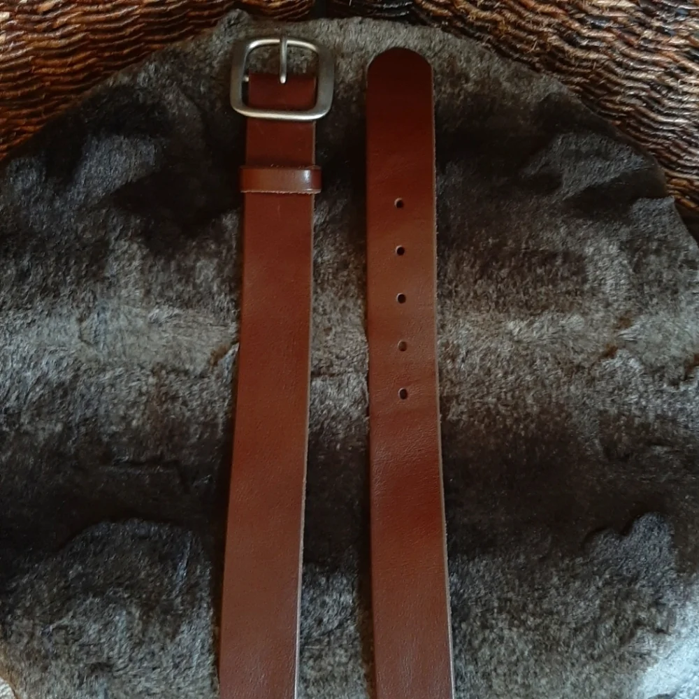 Eddie Bauer Belt Large Brown Leather Brass Western Rodeo Minimalist Office Boho